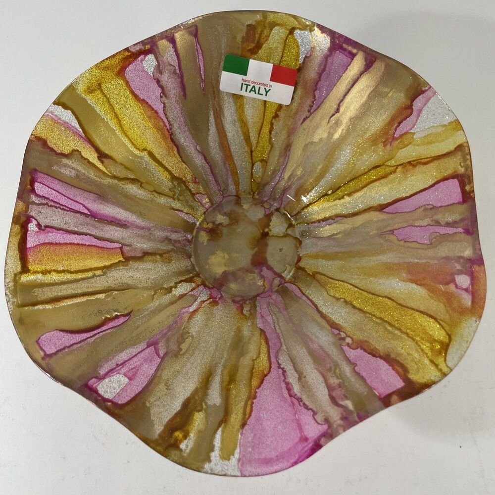IL Quadrifoglio Italian Munaro Hand Decorated Glitter Glazed Glass Bowl Vintage